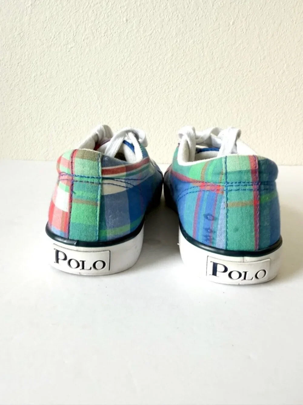 Polo Ralph Lauren Gillian Sneakers Womens Size 7 Madras Plaid Low Top Preppy